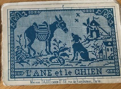 Lorraine Mootz' Original-Stickvorlage von Sajou: Der Esel und der Hund Lorraine Mootz' Original-Stickvorlage von Sajou: Der Esel und der Hund