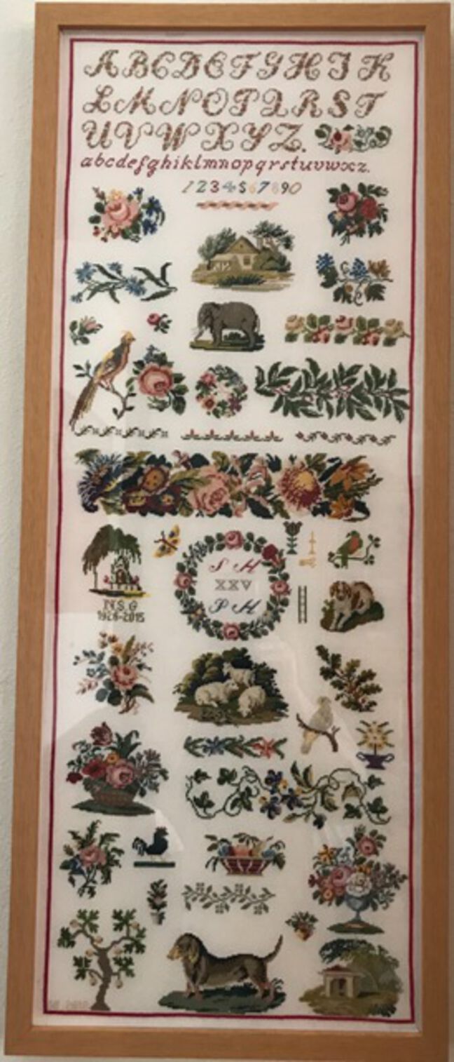 Sampler framed, Design Sue Hertzog Sampler framed, Design Sue Hertzog