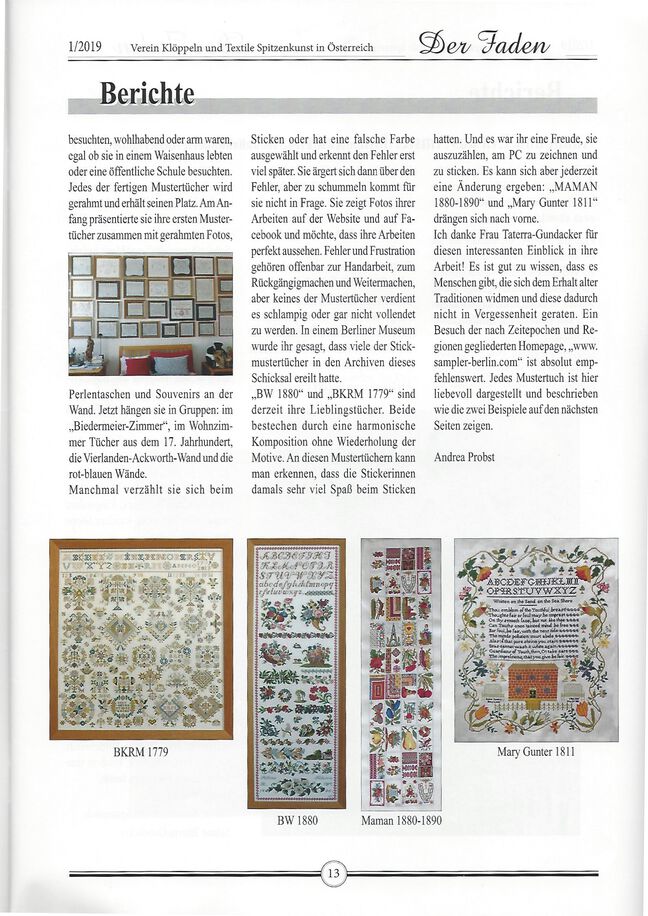 Andrea Probst: Ein Leben für Mustertücher, Seite 2 Andrea Probst: Ein Leben für Mustertücher, Seite 2